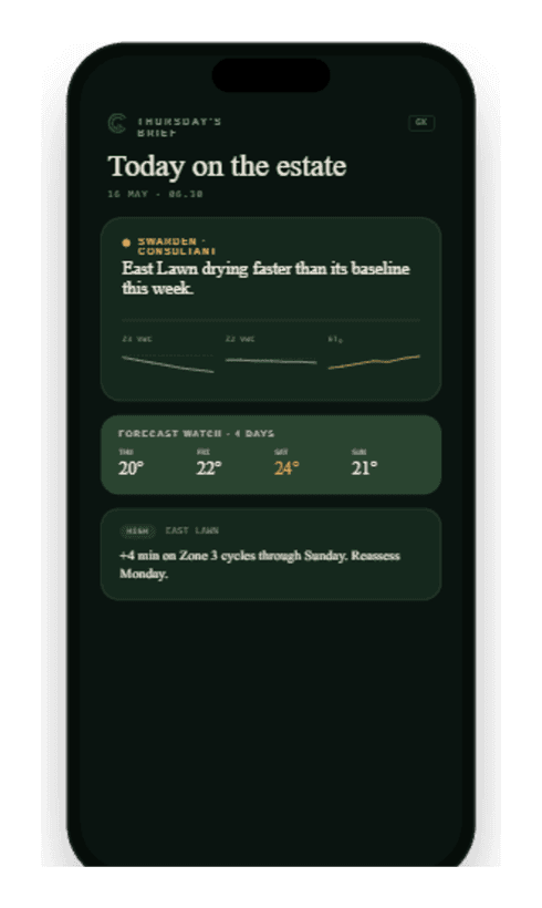 The Greensward greenkeeper's app on a phone